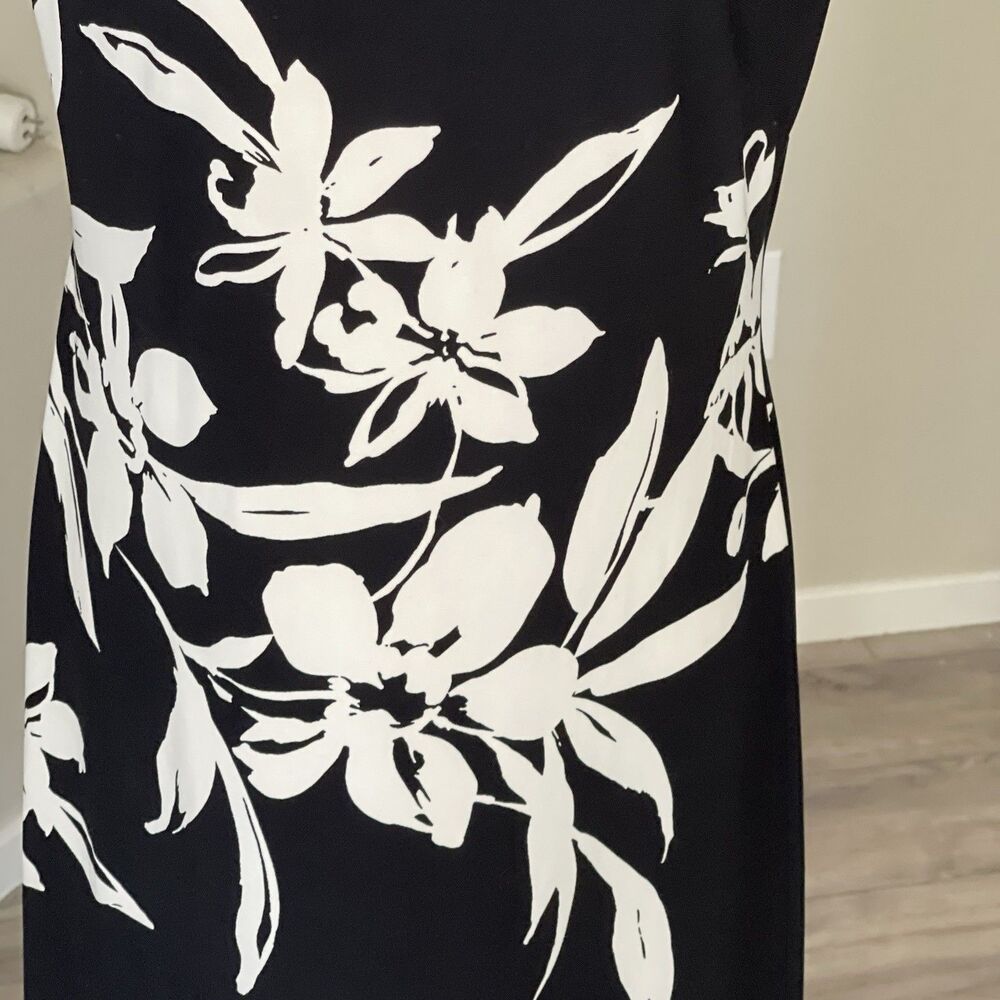 American Living Womens Dress Sz 10 Black White Floral Sheath Sleeveless Stretch - Picture 7 of 12